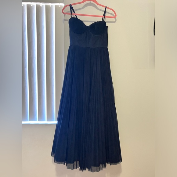 Hutch Dresses & Skirts - Hutch Amara Bustier Pleated Tulle Fit & Flare Midi Dress: color navy